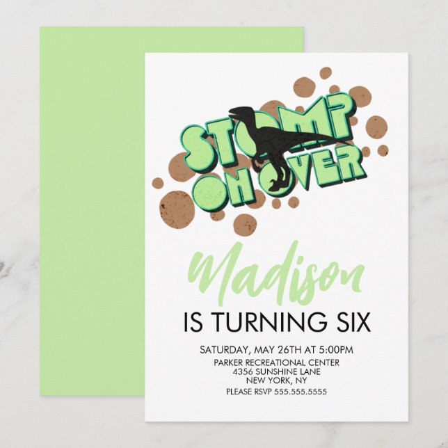 Retro Dinosaur Theme Födelsedagsfest inbjudan (Fram/baksida)