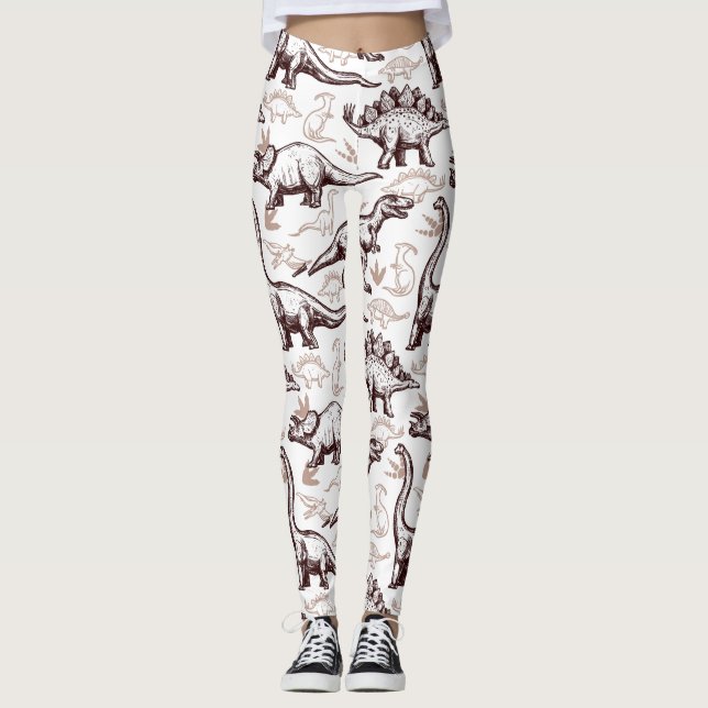 Retro Dinosaurtryck Leggings (Framsida)