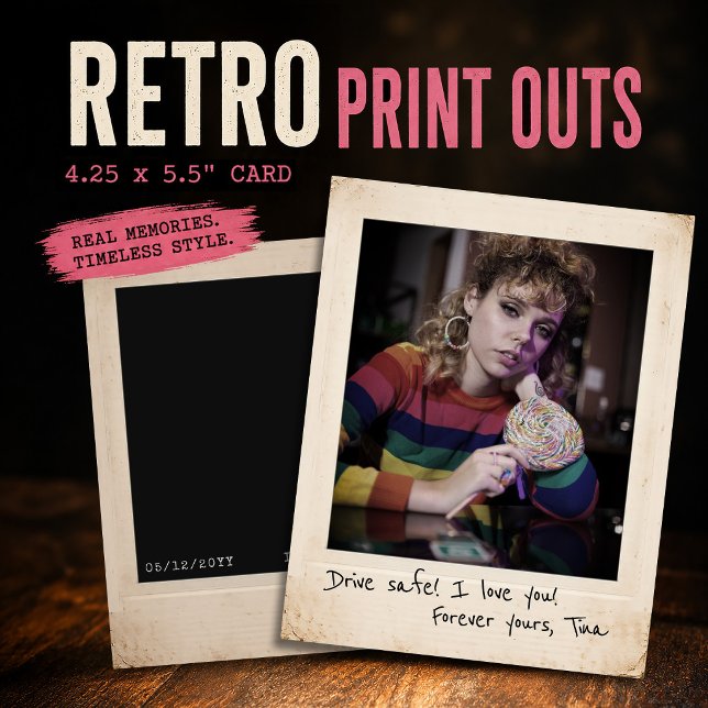 Retro direktutskrifter, 80-tals anpassad fotokort  (Retro Print Outs, Instant Photo Print Card 4.25 x 5.5")