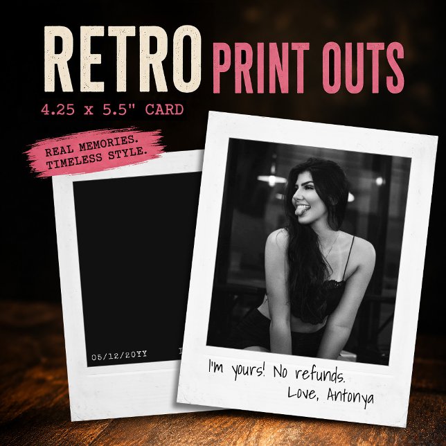 Retro direktutskrifter, 80-tals anpassad fotokort  (Retro Print Outs, Instant Photo Print Card 4.25 x 5.5")