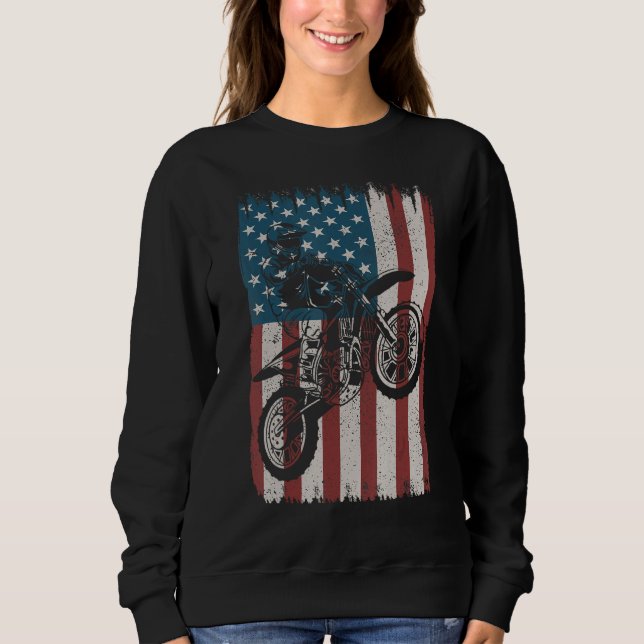 Retro Dirt Bike American Flag Motocross Biker 4th  T Shirt (Framsida)