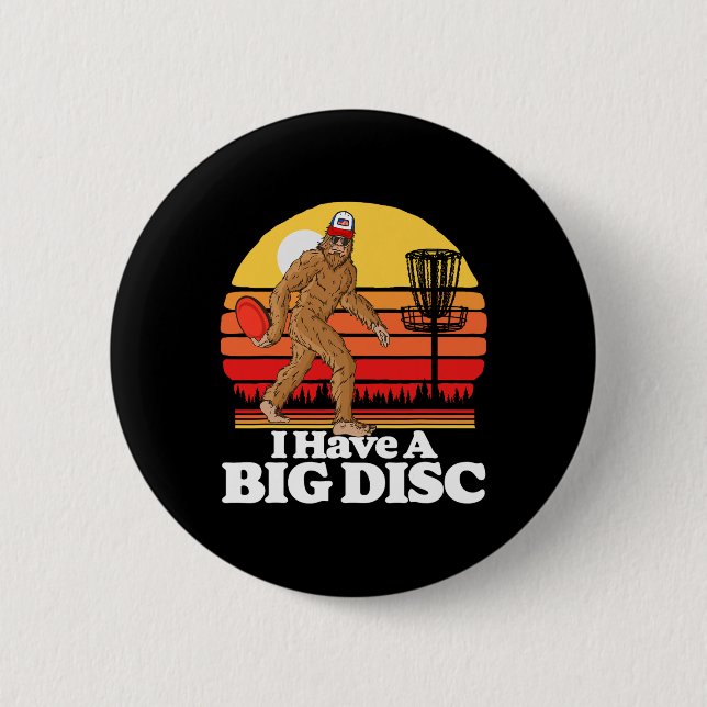 Retro Disc Golf Bigfoot jag har en stor disk rolig Knapp (Framsida)