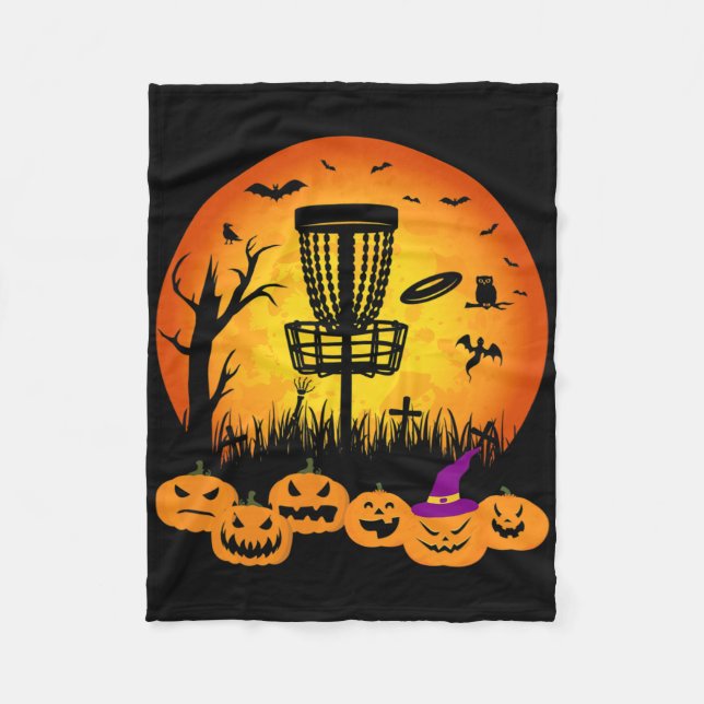 Retro Disc Golf Halloween Kyrkogård Skräck Disc Go Fleecefilt (Framsidan)