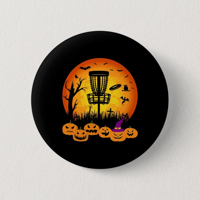 Retro Disc Golf Halloween Kyrkogård Skräck Disc Go Knapp (Framsida)