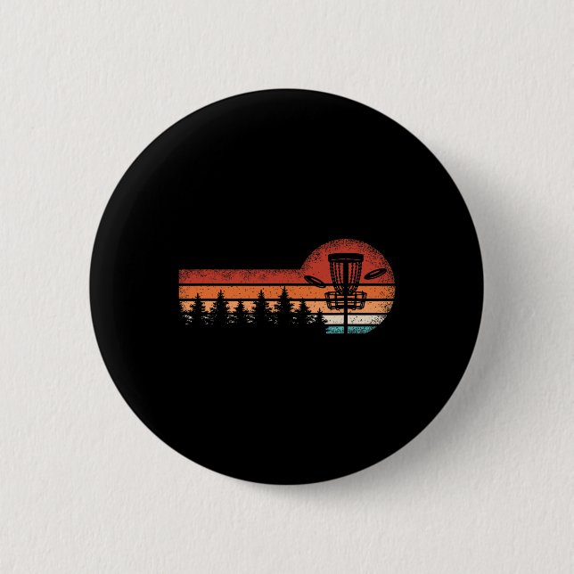 Retro Discgolf Landskaps Träd Män Kvinnor  Knapp (Framsida)
