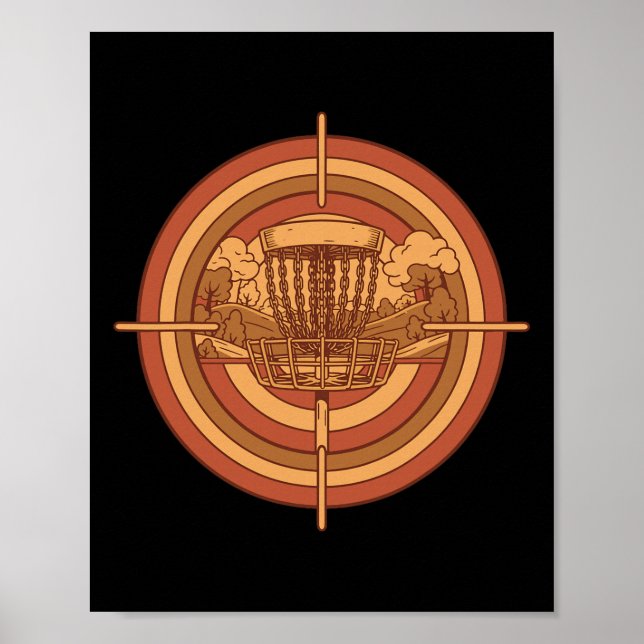 Retro Discgolfkorg Målscheibe Flygande Disc Golf  Poster (Framsidan)