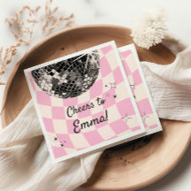 Retro Disco Anpassningsbar Napkins - Rosa Checkate