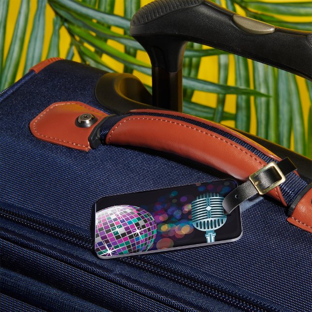 Retro Disco Ball and Vintage Microphone Bagagebricka (Skapare uppladdad)