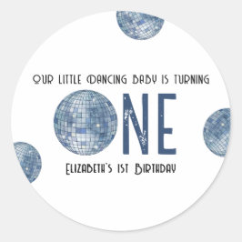 Retro Disco Ball First Birthday Party Runt Klistermärke