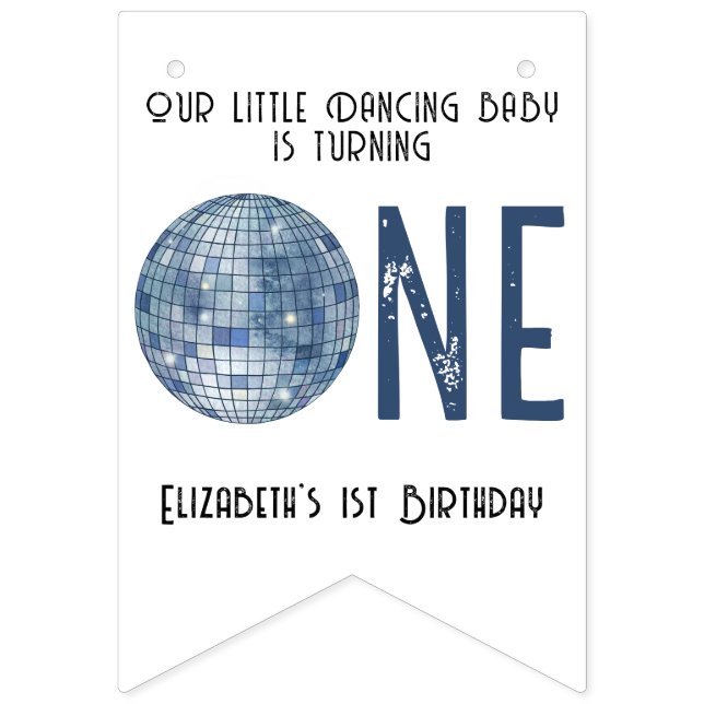 Retro Disco Ball First Birthday Party Vimplar (Första flaggan)