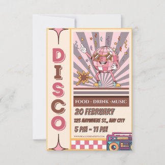 Retro Disco Ball Groovy 70s 80s Party Invitation Inbjudningar