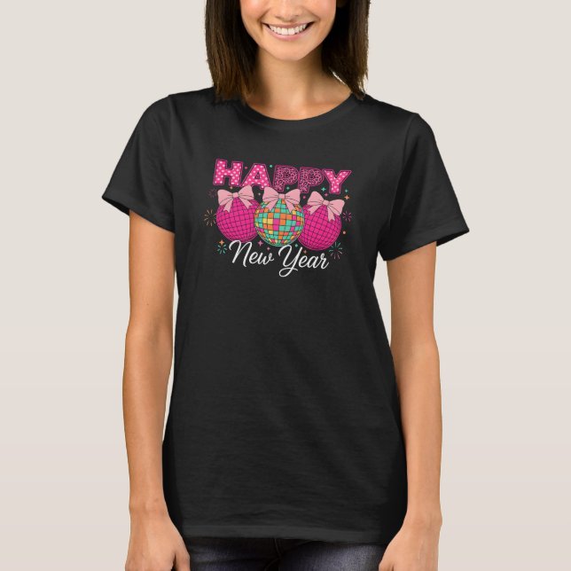 Retro Disco Ball Happy New Year Art T Shirt (Framsida)