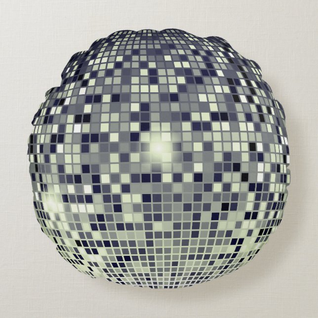 Retro Disco Boll Glitter Spegel Rund Kastkudde Kudde (Framsidan)