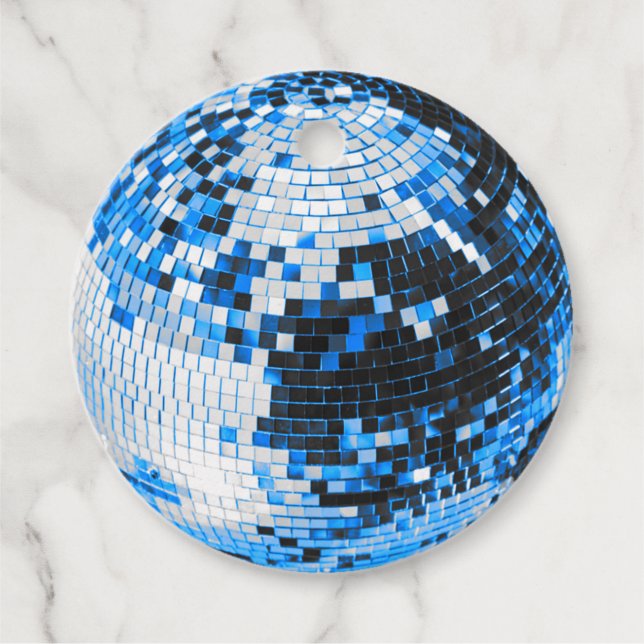 Retro disco boll gnistra glitter blå födelsedag gåvor etiketter (Framsida)