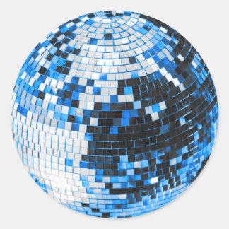 Retro disco boll gnistra glitter blå födelsedag runt klistermärke