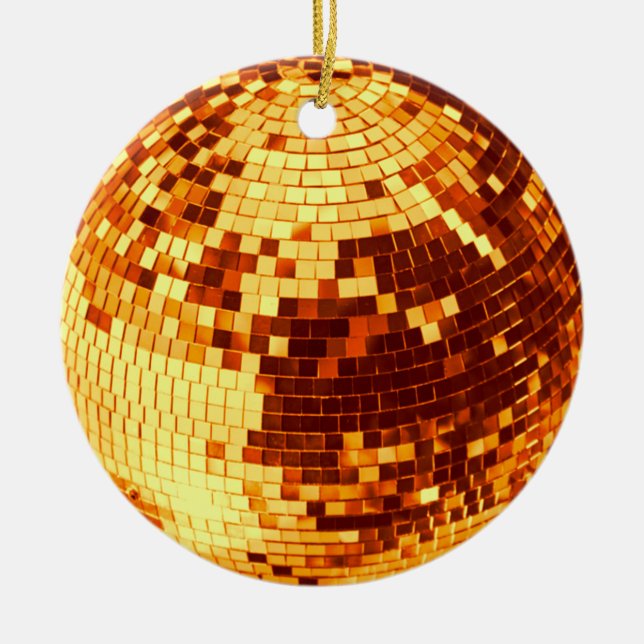 Retro disco boll gnistra glitter guld julgransprydnad keramik (Framsidan)