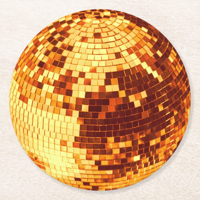 Retro disco boll gnistra glitter guld underlägg papper rund (Framsidan)