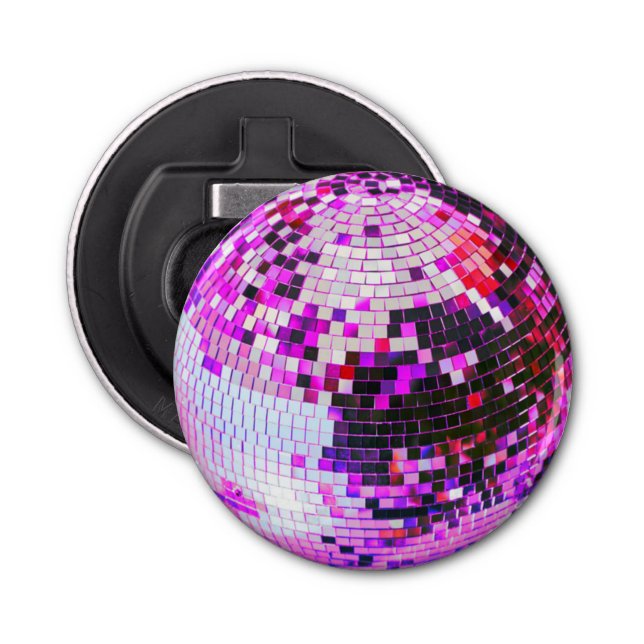 Retro disco boll gnistra glitter rosa födelsedag flasköppnare (Framsidan)