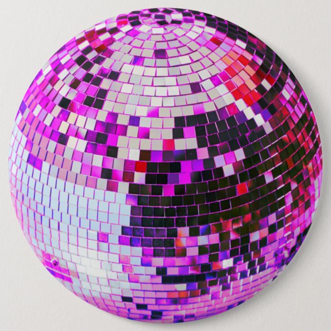 Retro disco boll gnistra glitter rosa födelsedag knapp (Framsida)