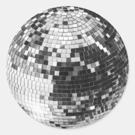 Retro disco boll gnistra glitter silver runt klistermärke