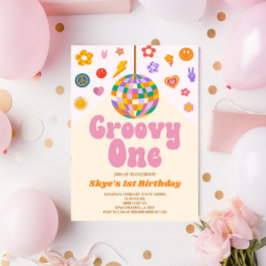 Retro Disco Boll Groovy Ett födelsedag Party Inbjudningar