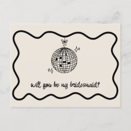 Retro Disco Boll Handwrite Bridesmaid Frieri Inbjudan Vykort