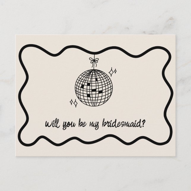 Retro Disco Boll Handwrite Bridesmaid Frieri Inbjudan Vykort (Framsida)
