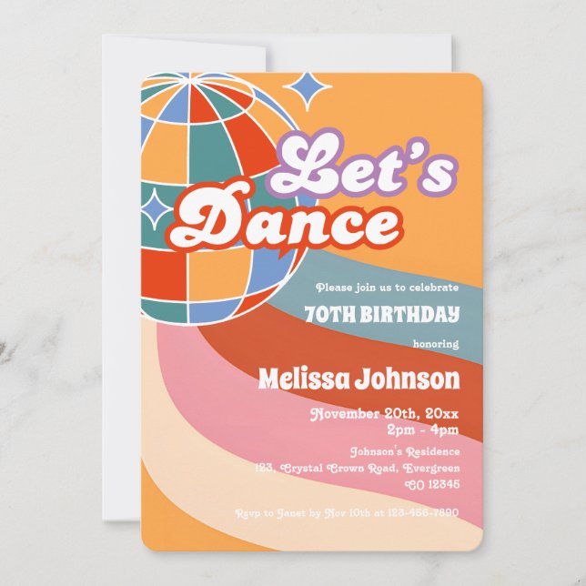 Retro Disco Boll Låt oss Dance Birthday Inbjudningar (Framsida)