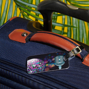 Retro Disco Boll och Vintage Mikrofon Bagagebricka