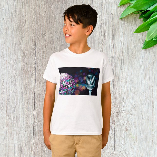 Retro Disco Boll och Vintage Mikrofon T Shirt (Skapare uppladdad)