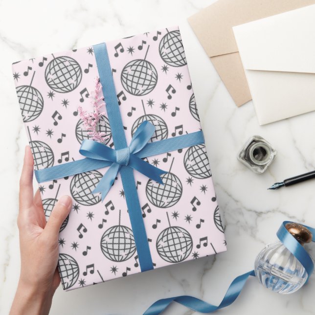 Retro Disco Boll Rosa Musical Note Wrapping Papper Presentpapper (Gifting)