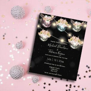 Retro disco bollar boho blommigt bröllopsinbjudan flygblad