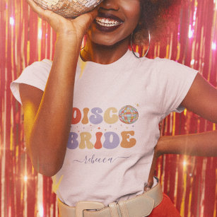 Retro Disco Bride & Namn 70 s Bachelorette Party T Shirt
