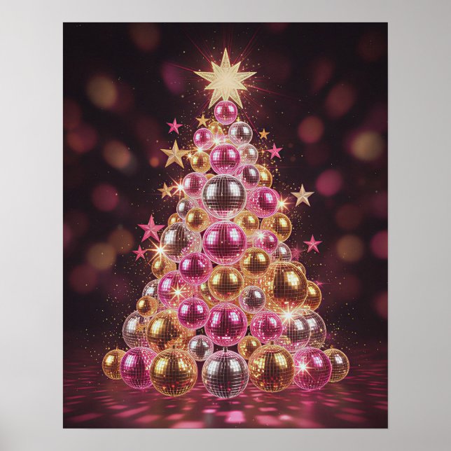 Retro Disco Christmas Tree Wall Art Poster (Framsidan)