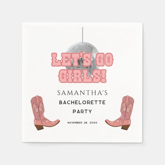 Retro Disco Cowgirl Bachelorette Party Papper Pappersservett (Framsidan)