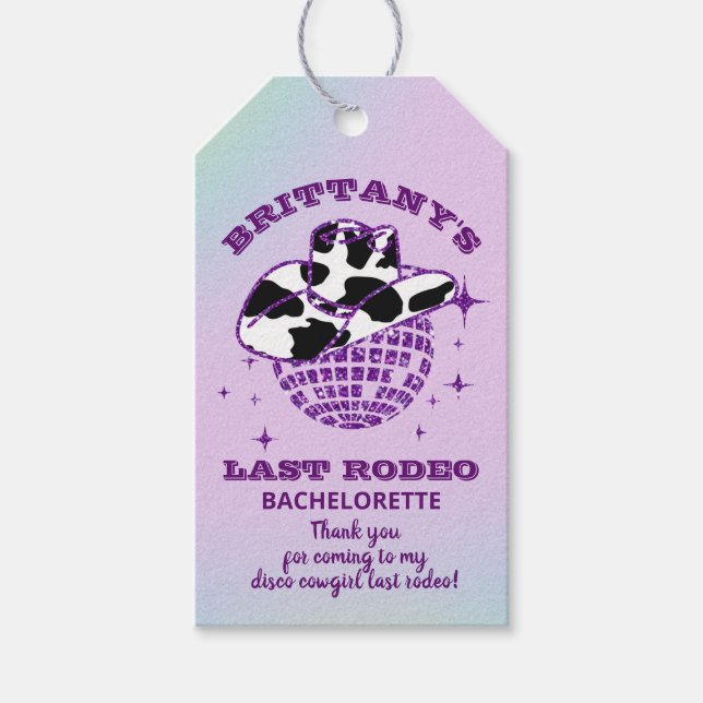 Retro Disco Cowgirl Bachelorette Party Presentetikett (Framsidan)