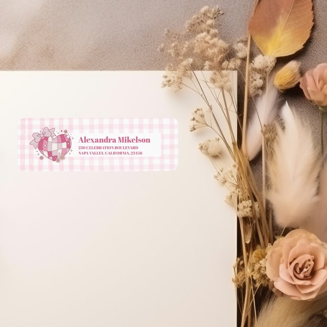 Retro Disco Cute Rosa Bow-Möhippa Returadress Etikett (Skapare uppladdad)