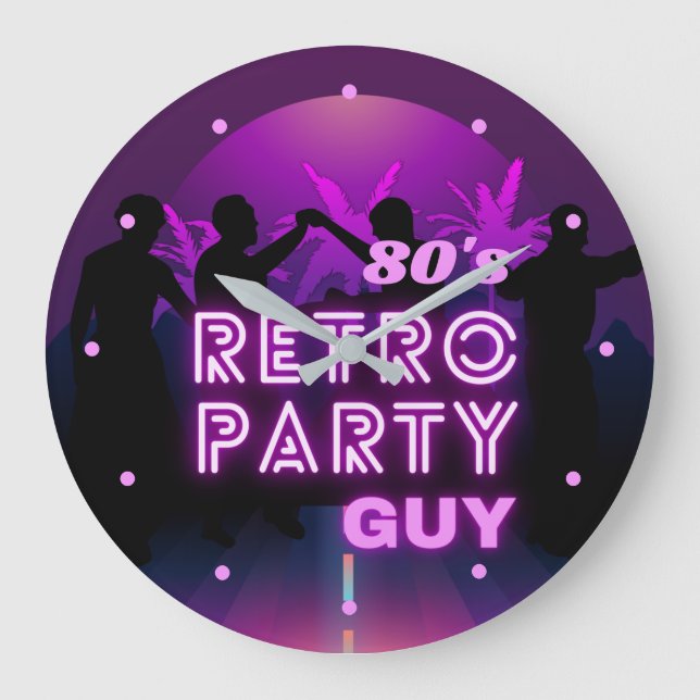 Retro disco dansar party lila neon-tecken  stor klocka (Framsida)