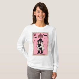 Retro Disco Ghost med Black Cat Halloween Frimärke T Shirt