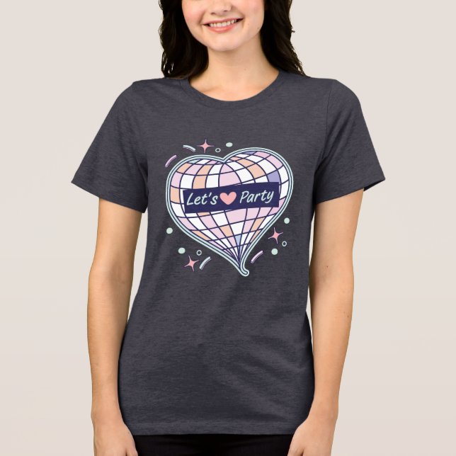 Retro Disco Hjärta Let's Party Estetisk T-Shirt (Framsida)