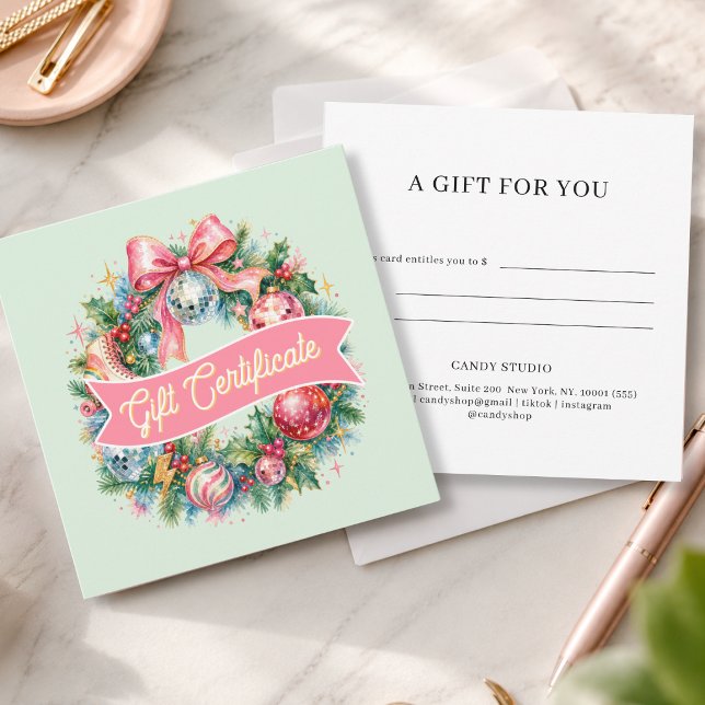 Retro Disco Julkrans Presentcertifikat (Retro Disco Christmas Wreath Green Gift Certificate)