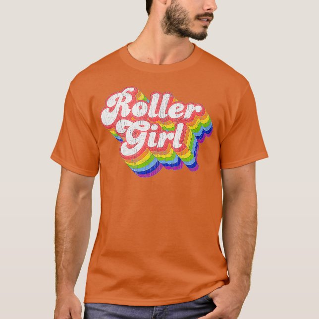 Retro Disco Rainbow Roller Girl Roller T Shirt (Framsida)