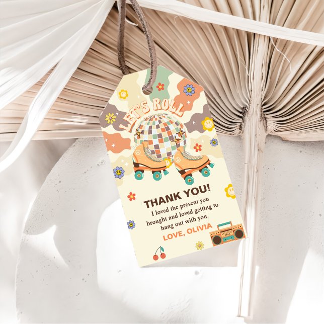 Retro Disco Roller Skate 1:a födelsedagen Presentetikett (Skapare uppladdad)