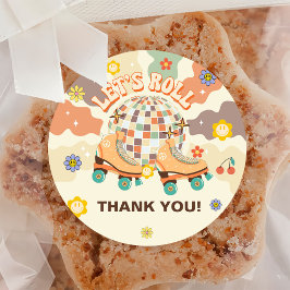 Retro Disco Roller Skate 1:a födelsedagen Runt Klistermärke