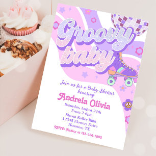 Retro Disco Roller Skate Baby Shower Party Inbjudningar