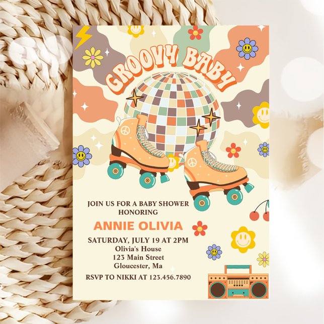 Retro Disco Roller Skate Baby Shower Party Inbjudningar (Skapare uppladdad)