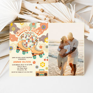 Retro Disco Roller Skate Baby Shower Party Photo Inbjudningar