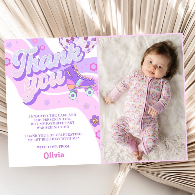 Retro Disco Roller Skate Birthday Photo Tack Kort (Skapare uppladdad)