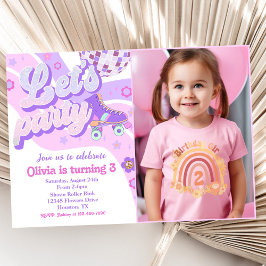 Retro Disco Roller Skate Låt oss Party 3:e födelse Inbjudningar