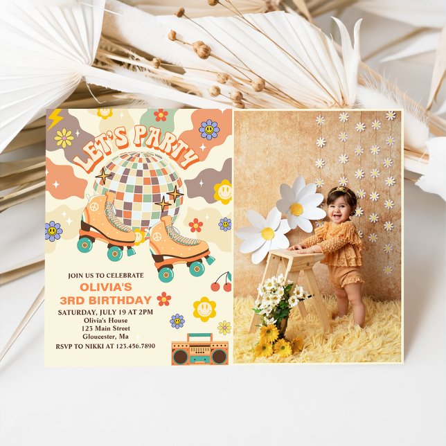 Retro Disco Roller Skate Låt oss Party 3:e födelse Inbjudningar (Skapare uppladdad)